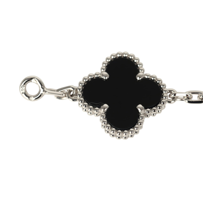 VAN CLEEF & ARPELS VINTAGE ALHAMBRA 5 MOTIF BRACELET ONYX DIAMONDS AND 18K WHITE GOLD