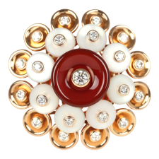 VAN CLEEF & ARPELS BOUTON D’OR RING CARNELIAN, MOTHER OF PEARL 18K ROSE GOLD & DIAMONDS