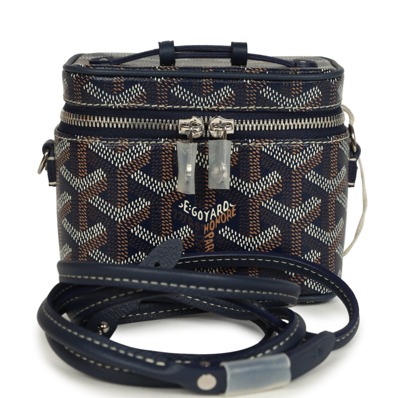 GOYARD GOYARDINE CANVAS NAVY BLUE NANO MUSE VANITY BAG PALLADIUM HARDWARE