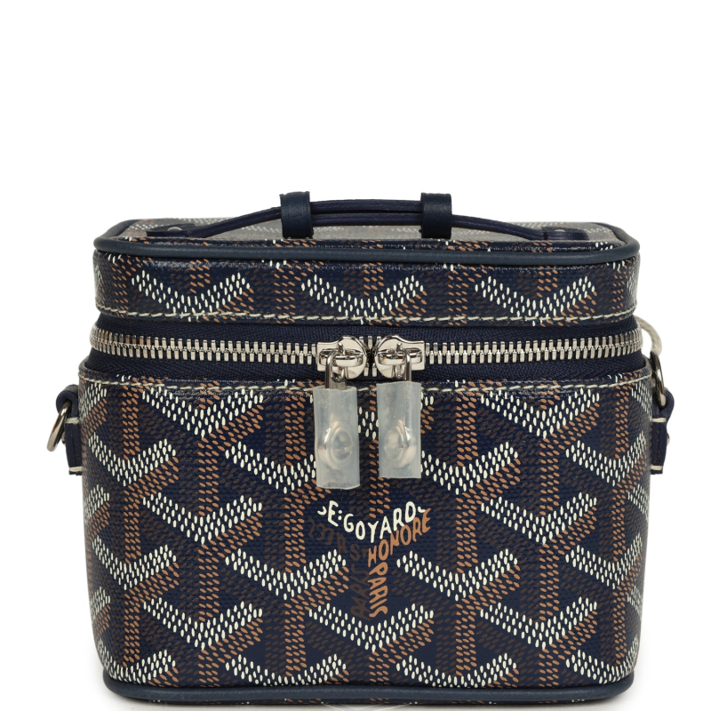 GOYARD GOYARDINE CANVAS NAVY BLUE NANO MUSE VANITY BAG PALLADIUM HARDWARE