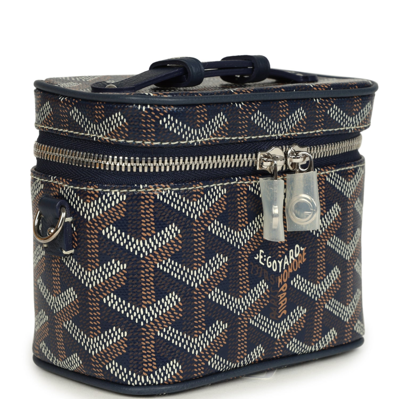 GOYARD GOYARDINE CANVAS NAVY BLUE NANO MUSE VANITY BAG PALLADIUM HARDWARE