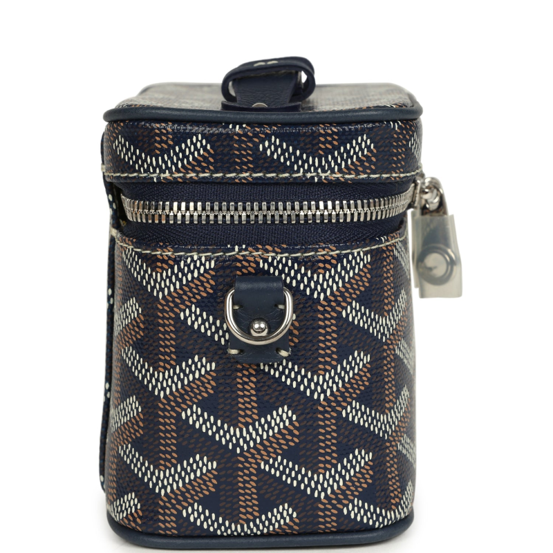 GOYARD GOYARDINE CANVAS NAVY BLUE NANO MUSE VANITY BAG PALLADIUM HARDWARE