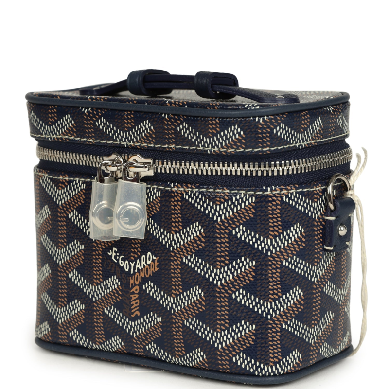 GOYARD GOYARDINE CANVAS NAVY BLUE NANO MUSE VANITY BAG PALLADIUM HARDWARE