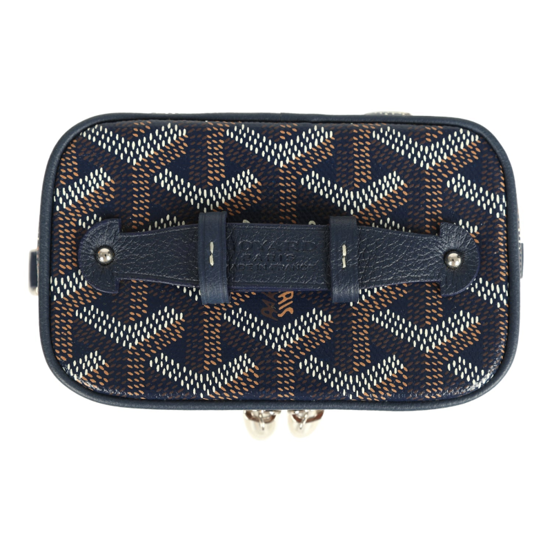GOYARD GOYARDINE CANVAS NAVY BLUE NANO MUSE VANITY BAG PALLADIUM HARDWARE