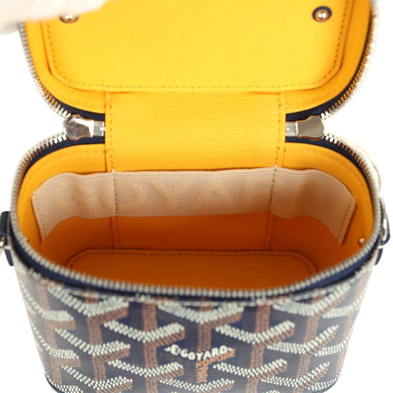 GOYARD GOYARDINE CANVAS NAVY BLUE NANO MUSE VANITY BAG PALLADIUM HARDWARE