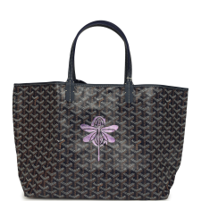 GOYARD GOYARDINE NAVY SAINT LOUIS PM TOTE BAG PALLADIUM HARDWARE