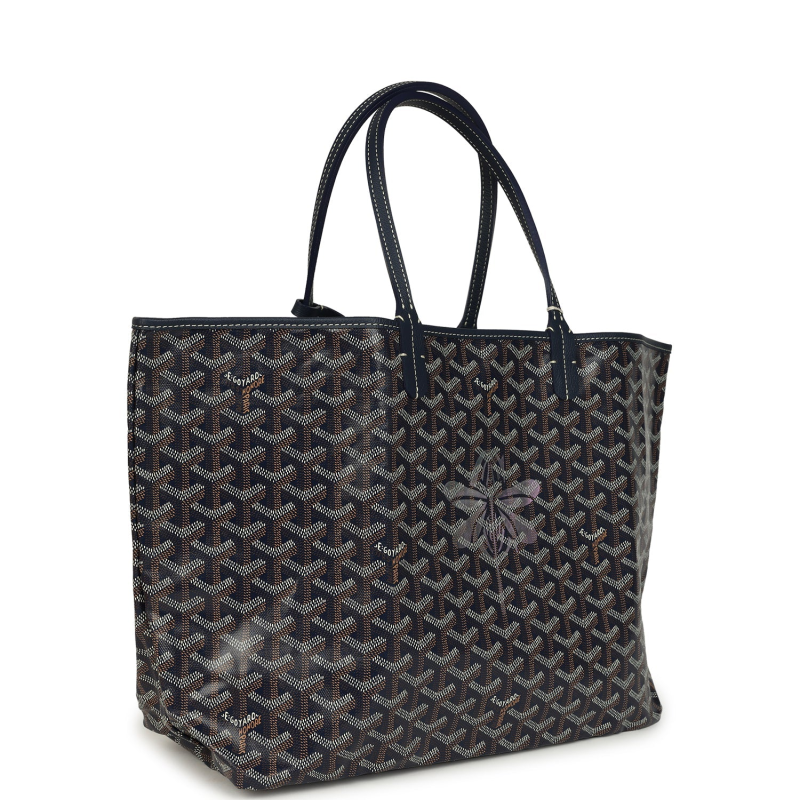 GOYARD GOYARDINE NAVY SAINT LOUIS PM TOTE BAG PALLADIUM HARDWARE