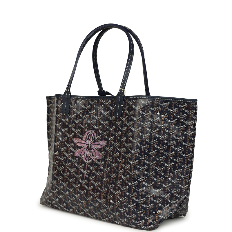 GOYARD GOYARDINE NAVY SAINT LOUIS PM TOTE BAG PALLADIUM HARDWARE