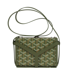 GOYARD GOYARDINE CANVAS KHAKI MINAUDIèRE TRUNK BAG PALLADIUM HARDWARE