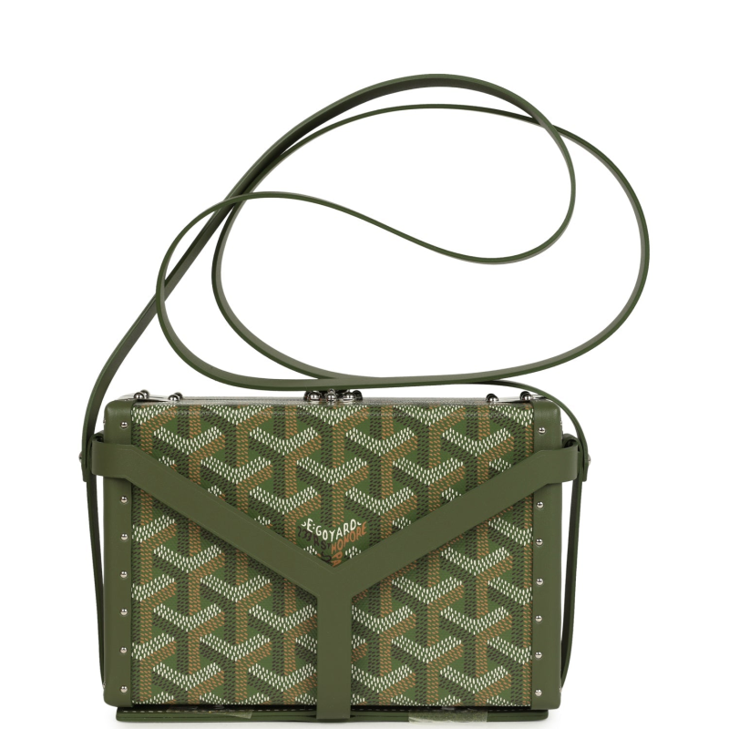 GOYARD GOYARDINE CANVAS KHAKI MINAUDIèRE TRUNK BAG PALLADIUM HARDWARE