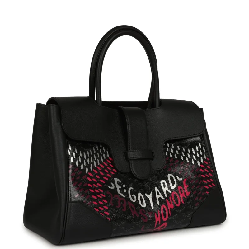 GOYARD SAIGON TOTE "CHARISMATIC CHEVRON" JET BLACK MULTICOLORED GOYARDINE CANVAS PALLADIUM HARDWARE