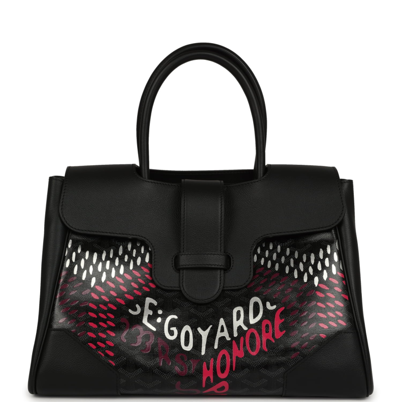 GOYARD SAIGON TOTE "CHARISMATIC CHEVRON" JET BLACK MULTICOLORED GOYARDINE CANVAS PALLADIUM HARDWARE