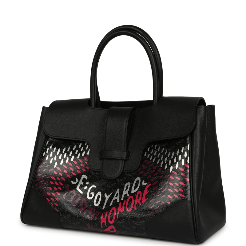 GOYARD SAIGON TOTE "CHARISMATIC CHEVRON" JET BLACK MULTICOLORED GOYARDINE CANVAS PALLADIUM HARDWARE