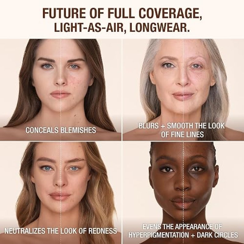 CHARLOTTE TILBURY AIRBRUSH FLAWLESS MATTE FOUNDATION FULL COVERAGE, WATERPROOF, PORE-BLURRING