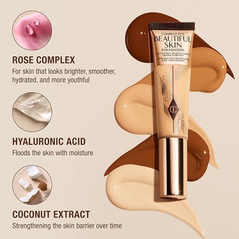 CHARLOTTE TILBURY BEAUTIFUL SKIN HYDRATING FOUNDATION - MEDIUM COVERAGE, BUILDABLE GLOW MAKEUP