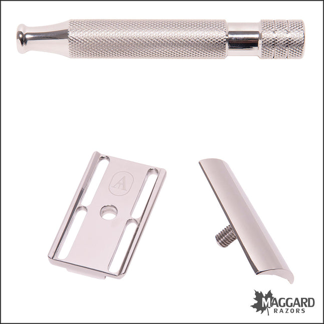 ABOVE THE TIE S1 SLANT STAINLESS STEEL CLOSED COMB DE SAFETY RAZOR WITH 90MM HANDLE, POLISHED FINISH