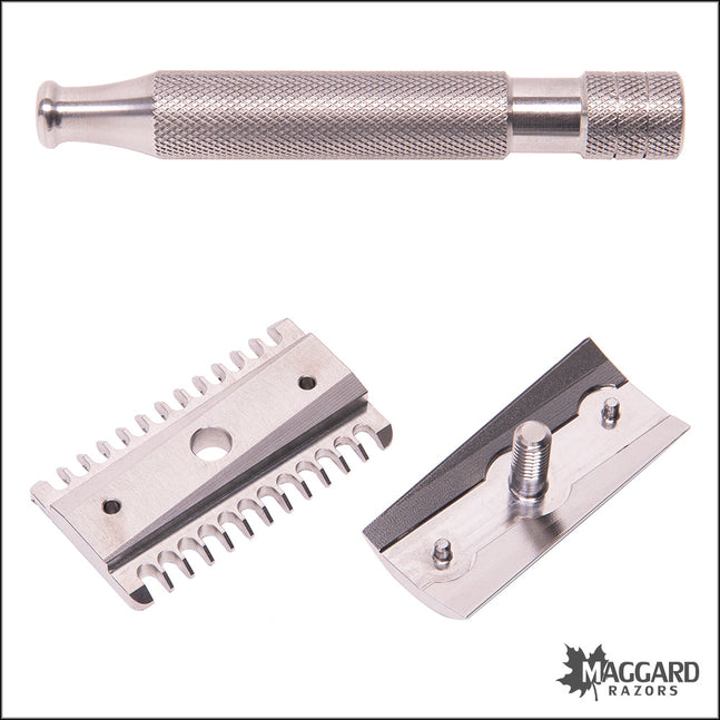 ABOVE THE TIE S1 SLANT STAINLESS STEEL OPEN COMB DE SAFETY RAZOR WITH 90MM HANDLE, CLASSIC FINISH