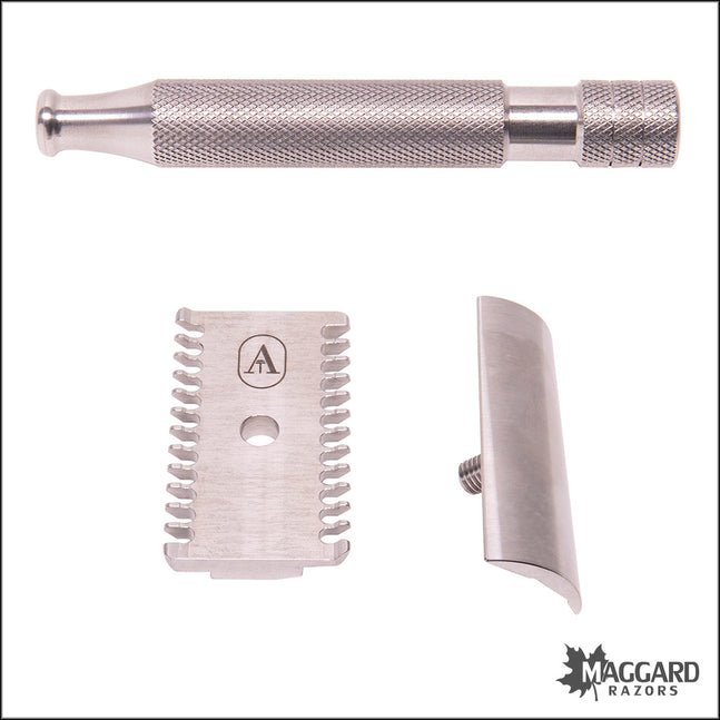 ABOVE THE TIE S1 SLANT STAINLESS STEEL OPEN COMB DE SAFETY RAZOR WITH 90MM HANDLE, CLASSIC FINISH