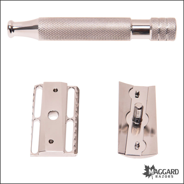 ABOVE THE TIE S1 SLANT TITANIUM CLOSED COMB DE SAFETY RAZOR WITH 90MM HANDLE, POLISHED FINISH