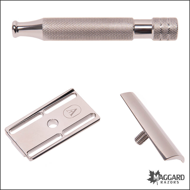 ABOVE THE TIE S1 SLANT TITANIUM CLOSED COMB DE SAFETY RAZOR WITH 90MM HANDLE, POLISHED FINISH