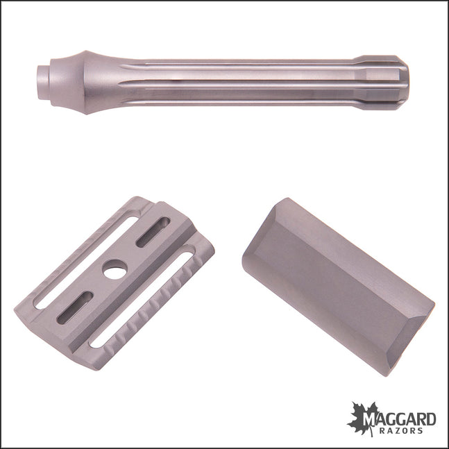 BLACKLAND RAZORS BLACKBIRD TITANIUM CLOSED COMB DE SAFETY RAZOR WITH 85MM HANDLE, SATIN FINISH