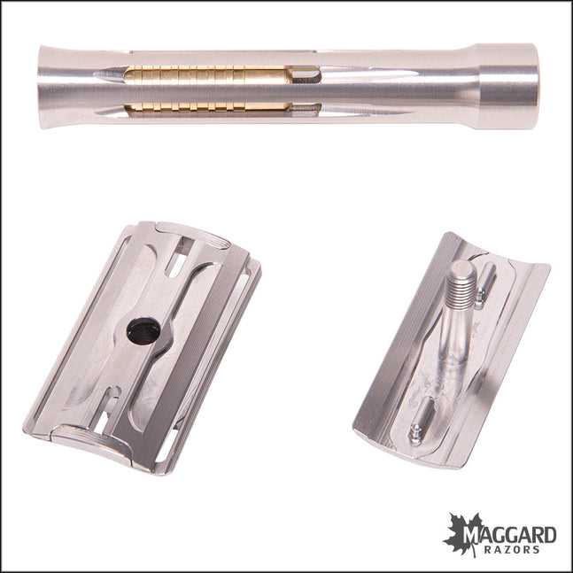 BLACKLAND RAZORS OSPREY STAINLESS STEEL CLOSED COMB DE SAFETY RAZOR WITH 85MM HANDLE, MACHINED FINISH