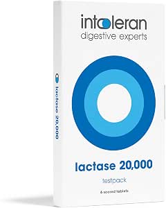 INTOLERAN LACTASE 20,000 IU DIGESTIVE ENZYME TABLETS - 6 SCORED PILLS FOR LACTOSE INTOLERANCE