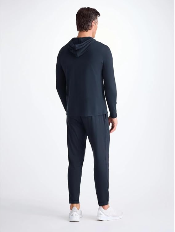 DEREK ROSE MENS BASEL NAVY LONG SLEEVE HOODED TOP MICRO MODAL JERSEY SHIRT