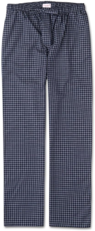 DEREK ROSE MENS NAVY BRAEMAR CHECK BRUSHED COTTON LOUNGE PAJAMA BOTTOMS PANTS