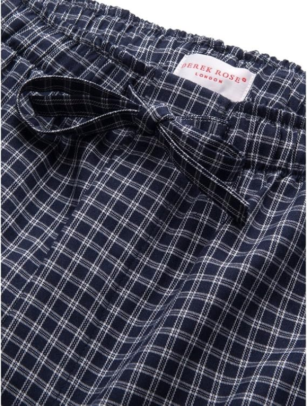 DEREK ROSE MENS NAVY BRAEMAR CHECK BRUSHED COTTON LOUNGE PAJAMA BOTTOMS PANTS