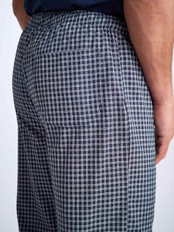 DEREK ROSE MENS NAVY BRAEMAR CHECK BRUSHED COTTON LOUNGE PAJAMA BOTTOMS PANTS