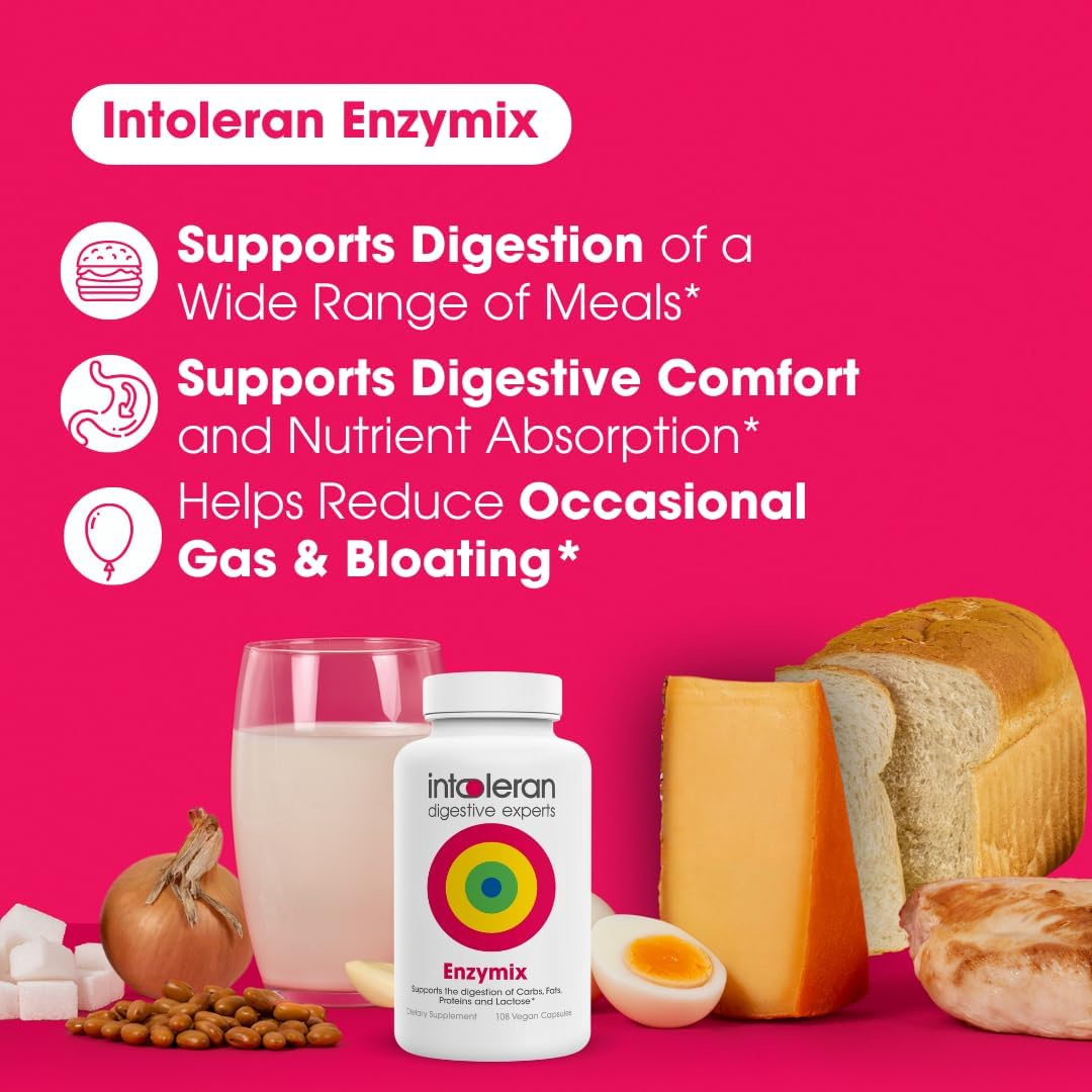 INTOLERAN LIPASE DIGESTIVE ENZYME SUPPLEMENT 108 CAPSULES FOR IMPROVED DIGESTION