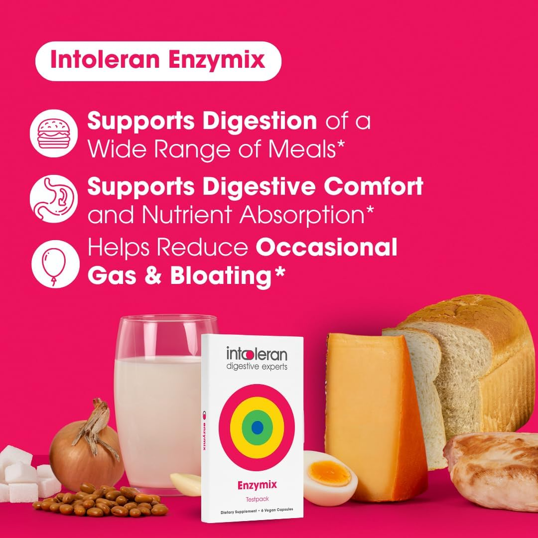 INTOLERAN ENZYMIX DIGESTIVE ENZYMES TEST PACK 6 CAPSULES FOR IMPROVED DIGESTION