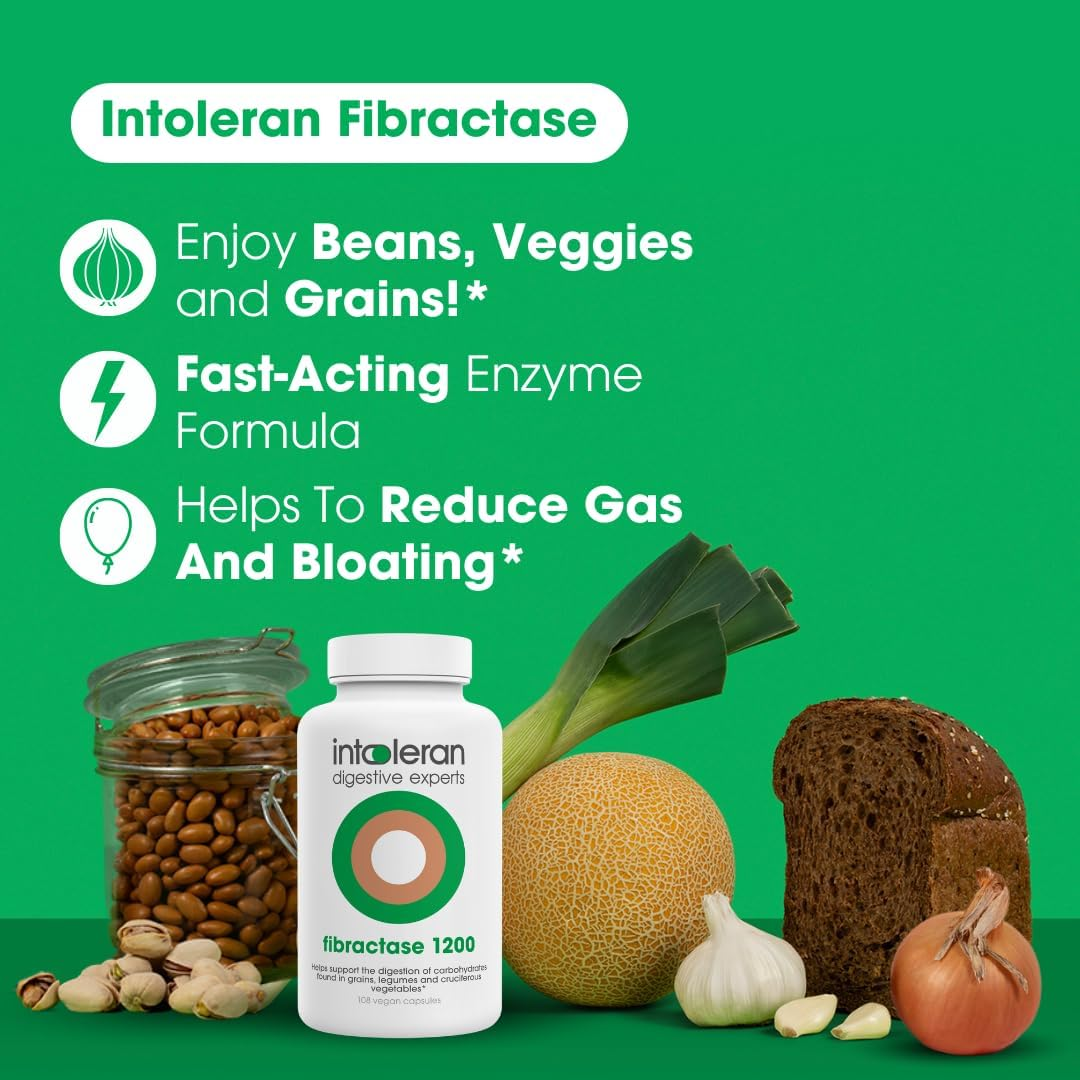 INTOLERAN FIBRACTASE 1200 DIGESTIVE ENZYME CAPSULES - 108 COUNT FOR DIGESTIVE HEALTH