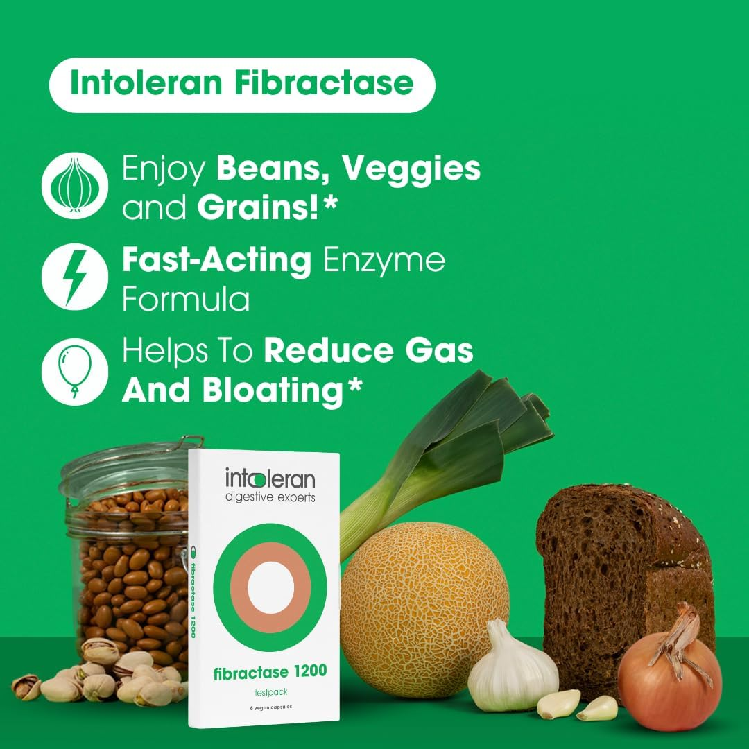INTOLERAN FIBRACTASE 1200 DIGESTIVE ENZYMES TEST PACK - 6 CAPSULES FOR DIGESTIVE SUPPORT