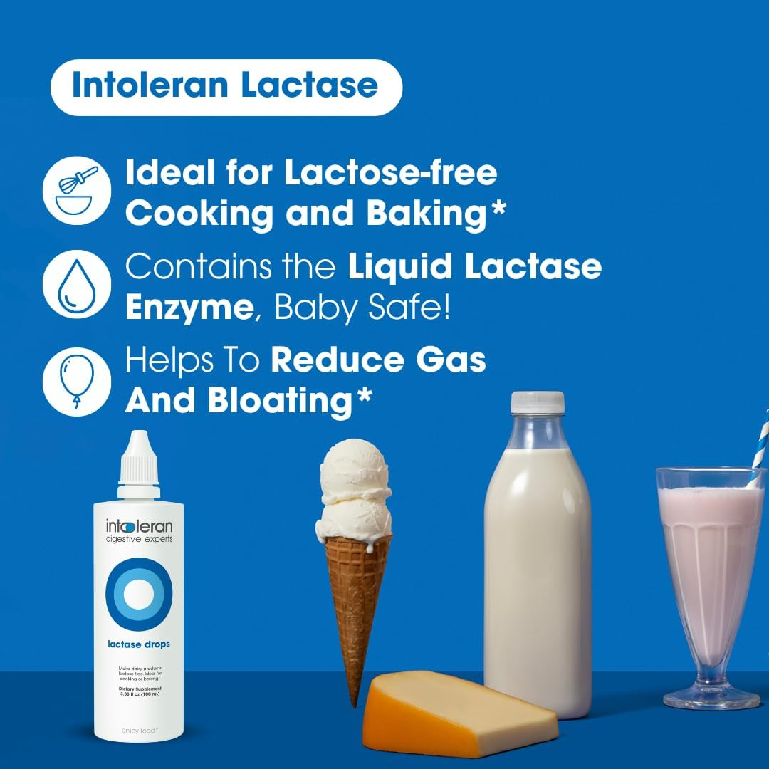 INTOLERAN LACTASE DIGESTIVE ENZYME DROPS 3.38 FL OZ 100 ML FOR LACTOSE INTOLERANCE RELIEF