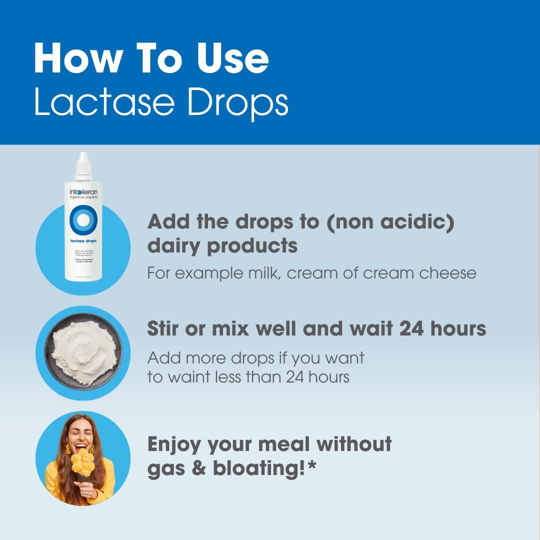 INTOLERAN LACTASE DIGESTIVE ENZYME DROPS 3.38 FL OZ 100 ML FOR LACTOSE INTOLERANCE RELIEF