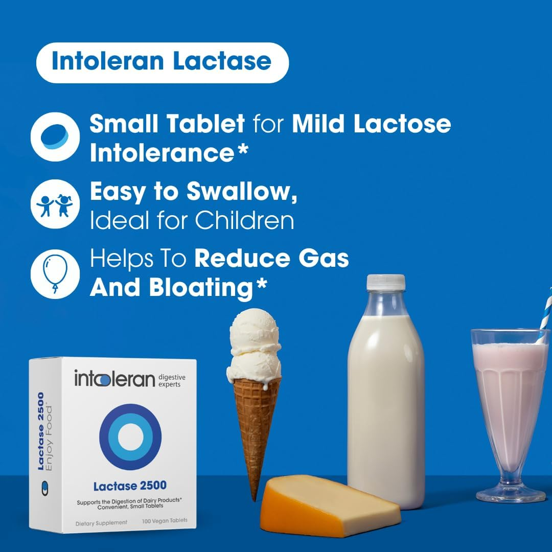 INTOLERAN LACTASE 2500 DIGESTIVE ENZYME TABLETS 100 COUNT DISPENSER FOR LACTOSE INTOLERANCE