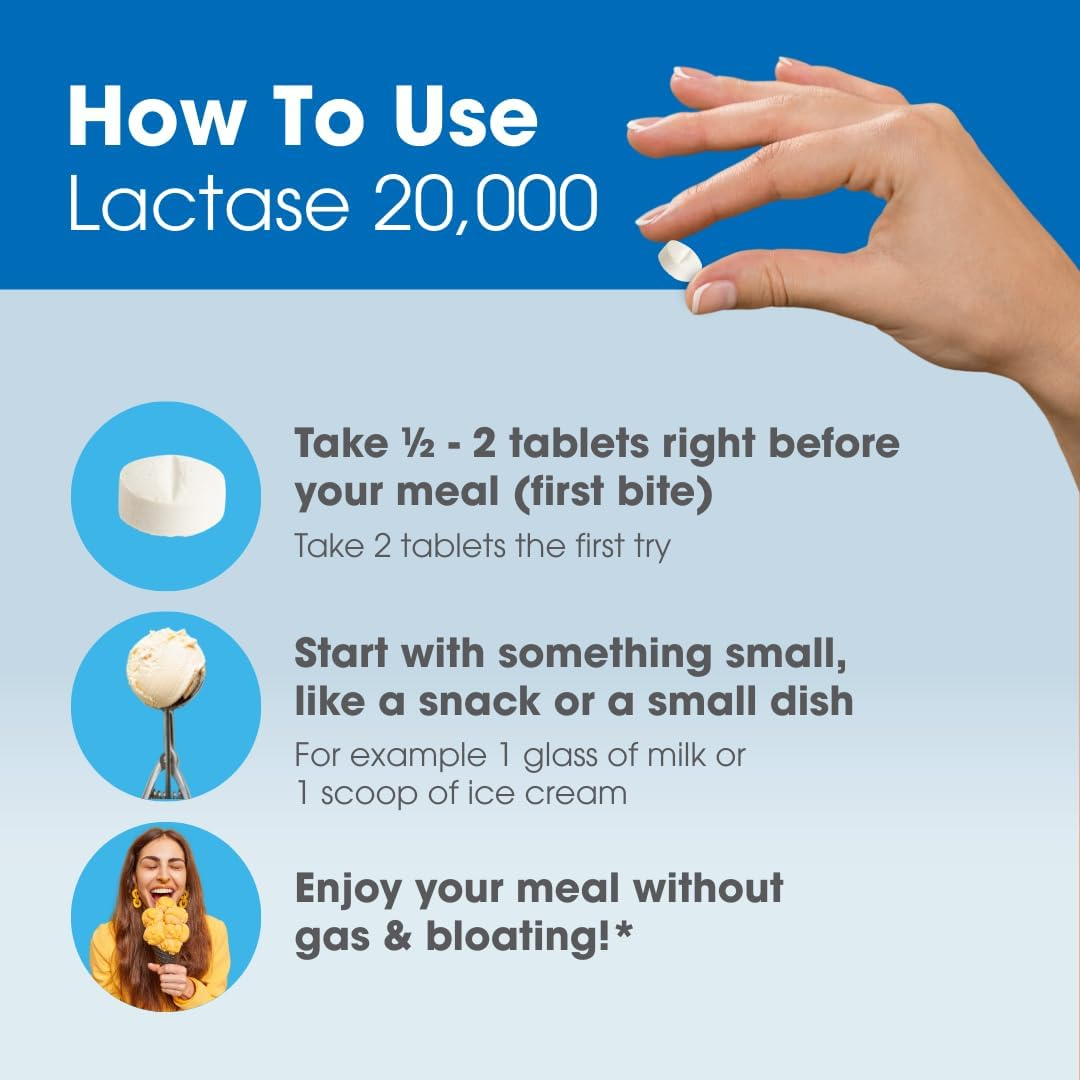 INTOLERAN LACTASE 20,000 IU DIGESTIVE ENZYME TABLETS - 6 SCORED PILLS FOR LACTOSE INTOLERANCE