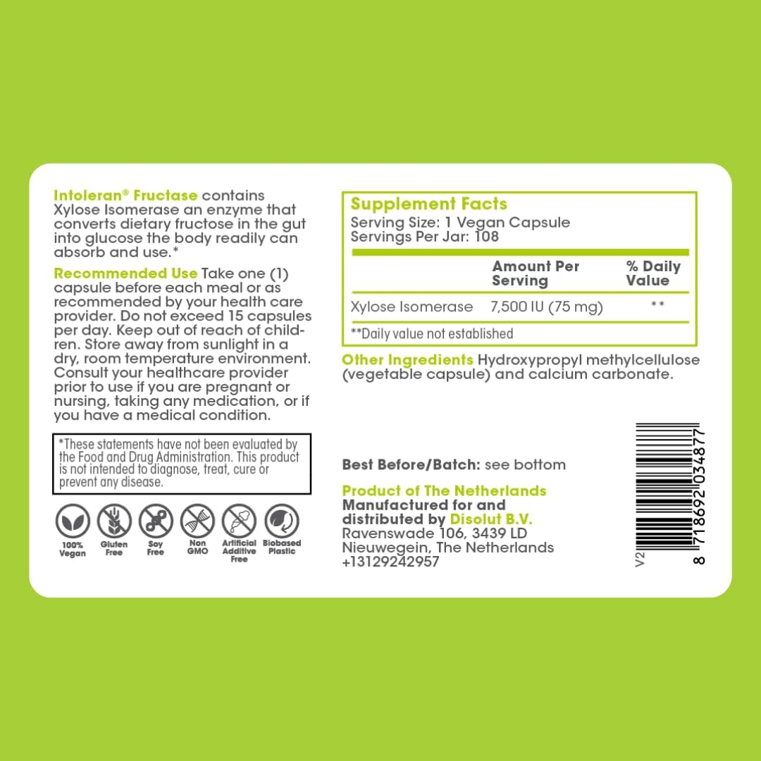 INTOLERAN FRUCTASE DIGESTIVE ENZYME SUPPLEMENT 108 CAPSULES FOR FRUCTOSE INTOLERANCE RELIEF