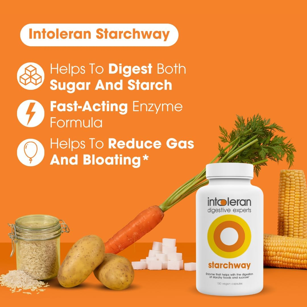 INTOLERAN STARCHWAY DIGESTIVE ENZYMES SUPPLEMENT 150 CAPSULES FOR IMPROVED DIGESTION