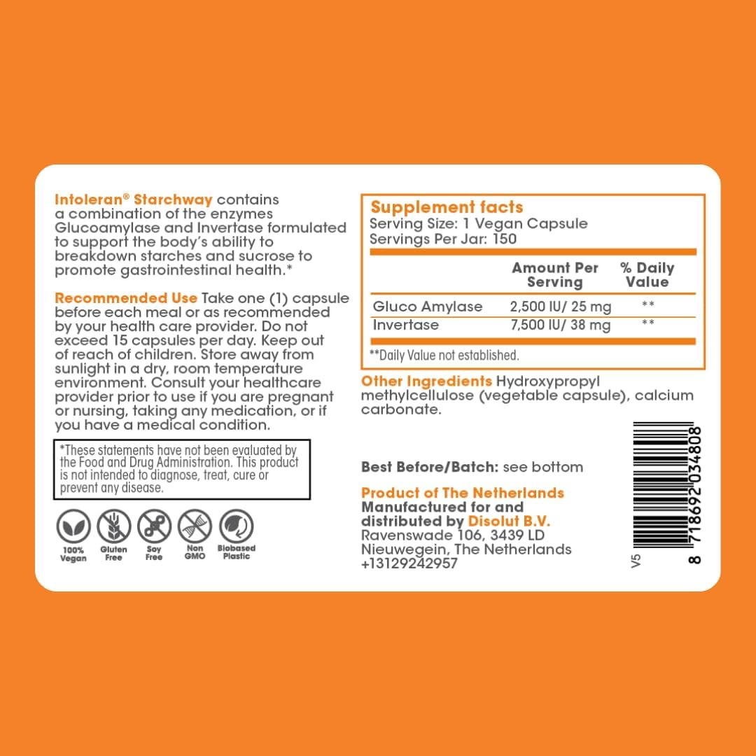 INTOLERAN STARCHWAY DIGESTIVE ENZYMES SUPPLEMENT 150 CAPSULES FOR IMPROVED DIGESTION