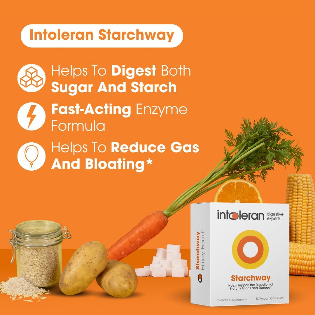 INTOLERAN STARCHWAY DIGESTIVE ENZYMES SUPPLEMENT 50 CAPSULES FOR IMPROVED DIGESTION