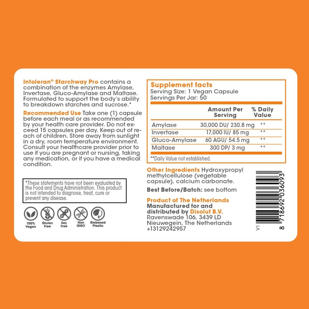 INTOLERAN STARCHWAY PRO DIGESTIVE ENZYMES SUPPLEMENT 50 CAPSULES FOR BETTER DIGESTION