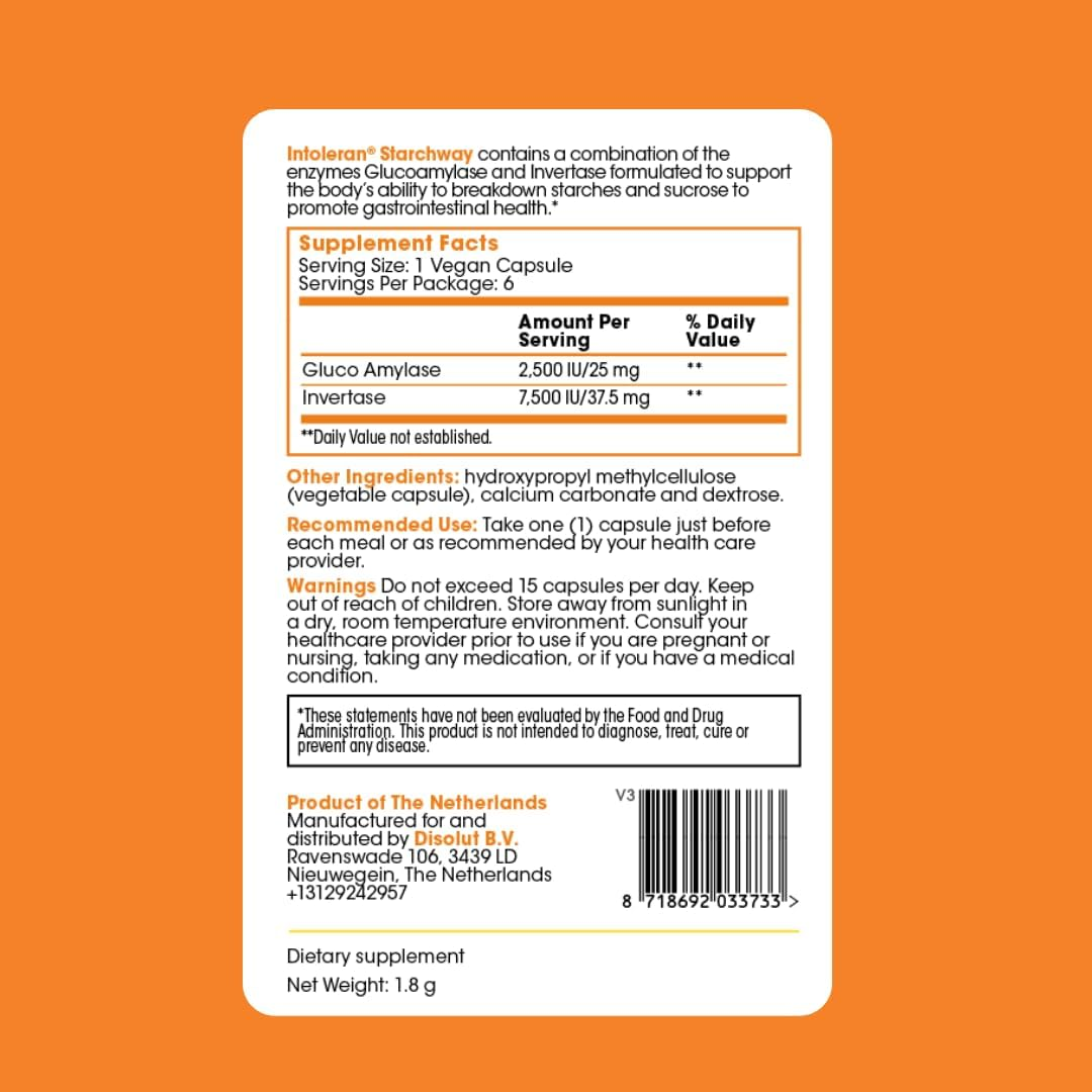 INTOLERAN STARCHWAY DIGESTIVE ENZYMES TEST PACK - 6 CAPSULES FOR IMPROVED DIGESTION