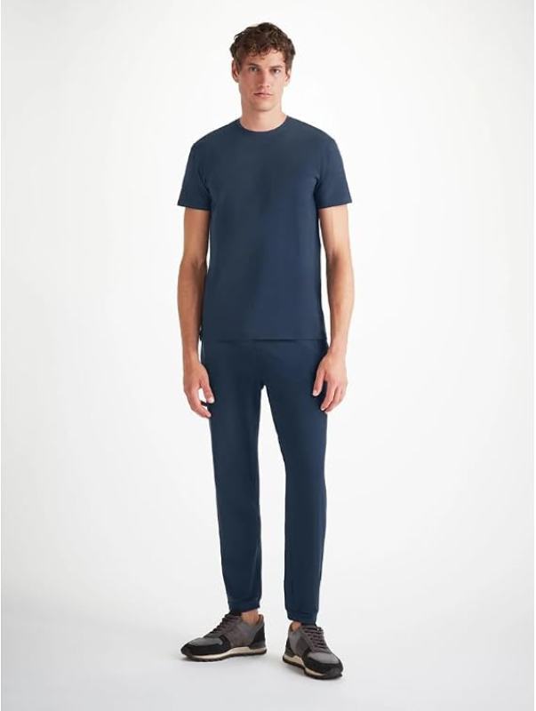 DEREK ROSE MENS SHORT SLEEVE MICRO MODAL CREW NECK T-SHIRT ATHLETIC CASUAL LOUNGE TEE  BASEL 1 DENIM