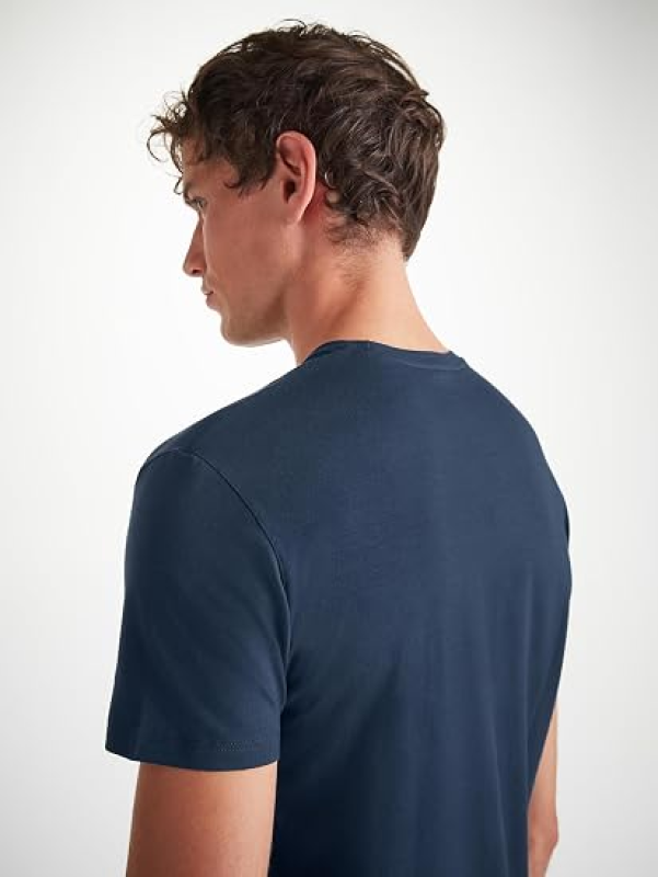 DEREK ROSE MENS SHORT SLEEVE MICRO MODAL CREW NECK T-SHIRT ATHLETIC CASUAL LOUNGE TEE  BASEL 1 DENIM