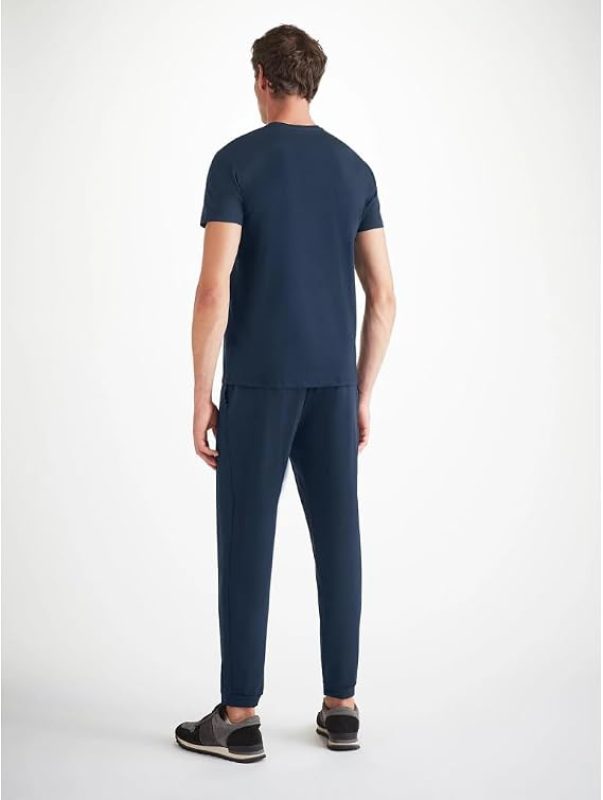 DEREK ROSE MENS SHORT SLEEVE MICRO MODAL CREW NECK T-SHIRT ATHLETIC CASUAL LOUNGE TEE  BASEL 1 DENIM