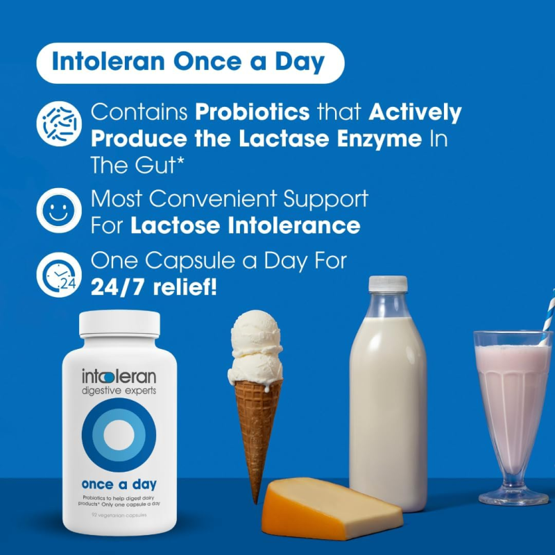INTOLERAN ONCE DAILY PROBIOTIC LACTASE SUPPLEMENT 92 CAPSULES FOR DIGESTIVE HEALTH