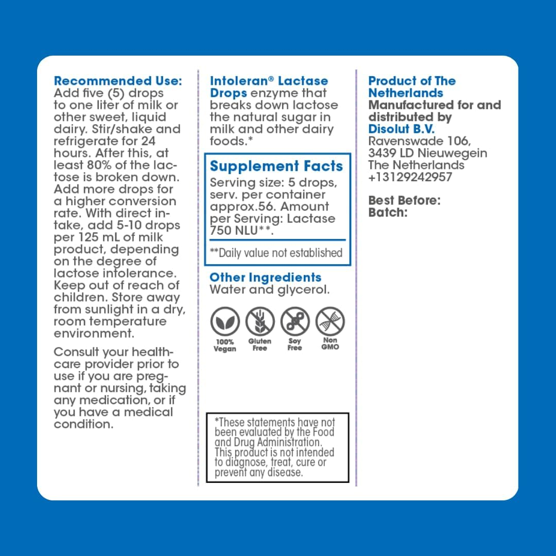 INTOLERAN LACTASE ENZYME DROPS FOR LACTOSE DIGESTION - 0.47 FL OZ 14ML